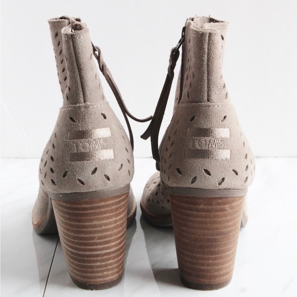 Toms Tan Suede Ankle Bootie Heels - Picture 6 of 9